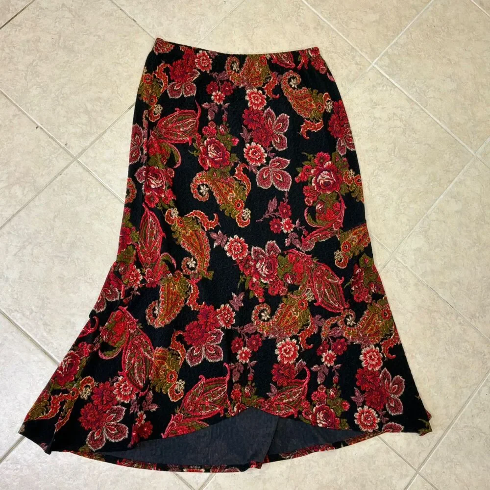 Coldwater Creek Maxi skirt women’s size L  VTG Boho Elastic Waist Dark floral